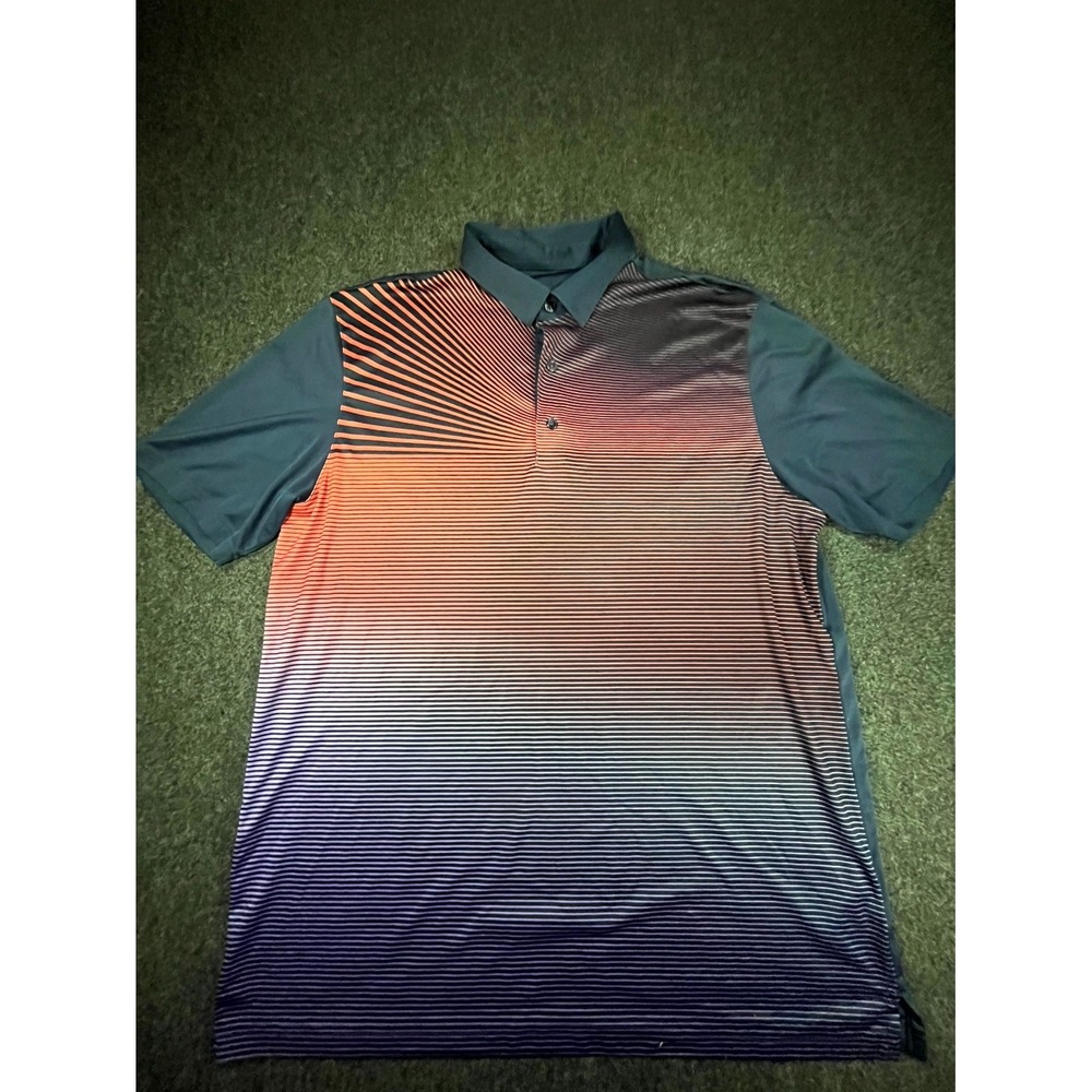Greg Norman Polo Shirt Mens XL Multicolor Striped Side Slit Tennis Performance